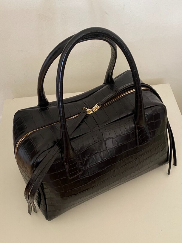 Bowling Bag Medium Croc-effect Deep Choco